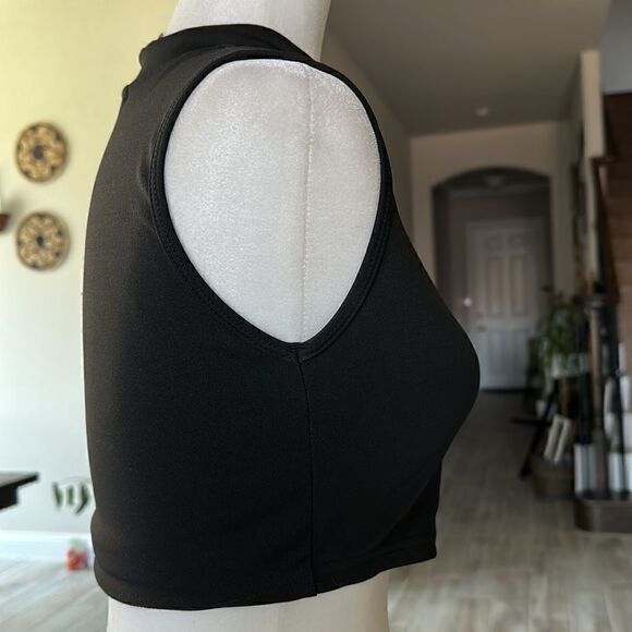 Fashion Nova Cropped Black Zip Up V Neck Tank Sleeveless Vest Style XS - Picture 5 of 11